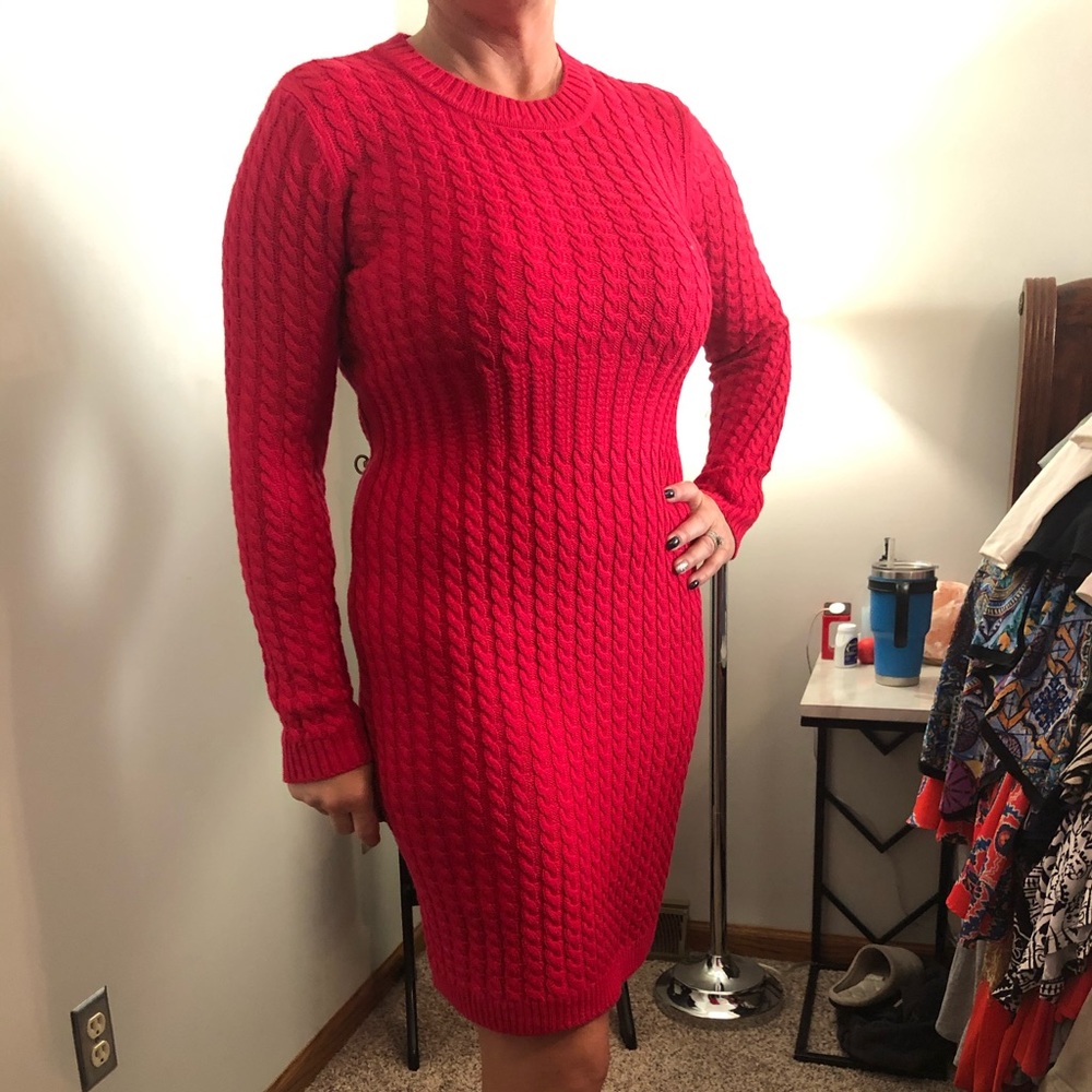 Pink cable knit sweater dress